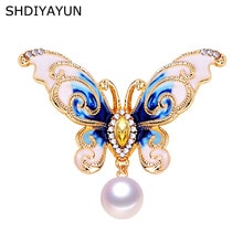 SHDIYAYUN Parel Broche Natuurlijke Zoetwater Parel Vintage Emaille Vlinder Broche Eenvoudige Pins voor Vrouwen Sieraden Vrouwen