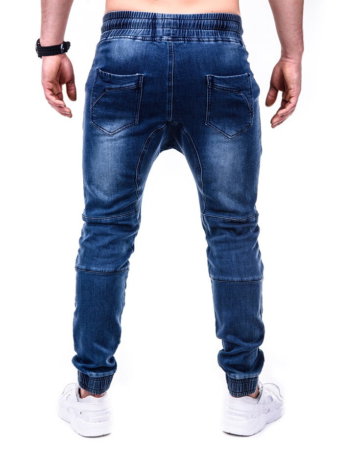 Miehet suoraan pestyt rennot farkut kevät syksy yksiväriset kiristysnyöri joustava vyötärö solmio jalat urheilu denim housut