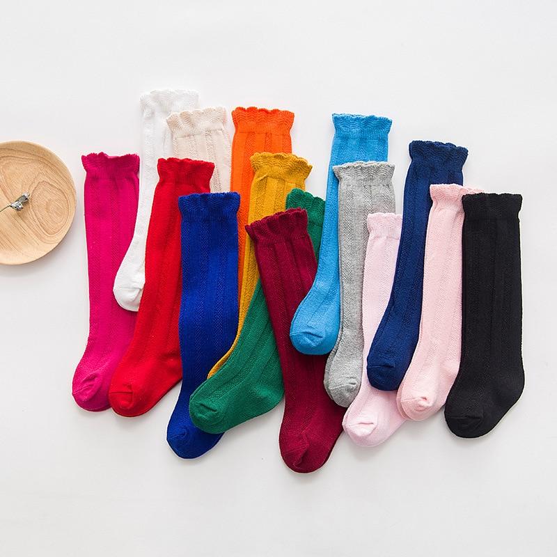 Calzini traspiranti per bambina primavera autunno inverno pizzo di cotone doppio ago solido High School Girls divertenti calzini di cotone