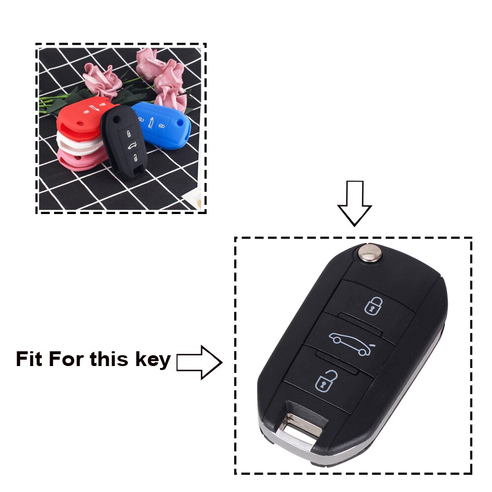 KEYYOU-funda de silicona para llave de coche, Protector de 3 botones para Peugeot 3008, 208, 308, 508, 408, , Citroen C4, CACTUS, C5, C3, C4L