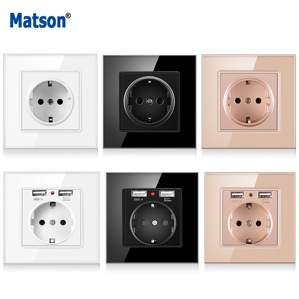 Matson Wall USB Power Socket, Many style Panel, Bedroom socket,AC 110V-250V 16A Wall Embedded, Double usb EU Standard Outlet