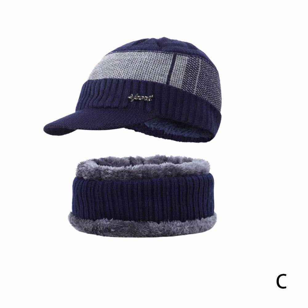 gorro de invierno cálido para hombre, gorro de invierno para hombre, gorro de lana y piel, gorro de punto con visera gruesa: C