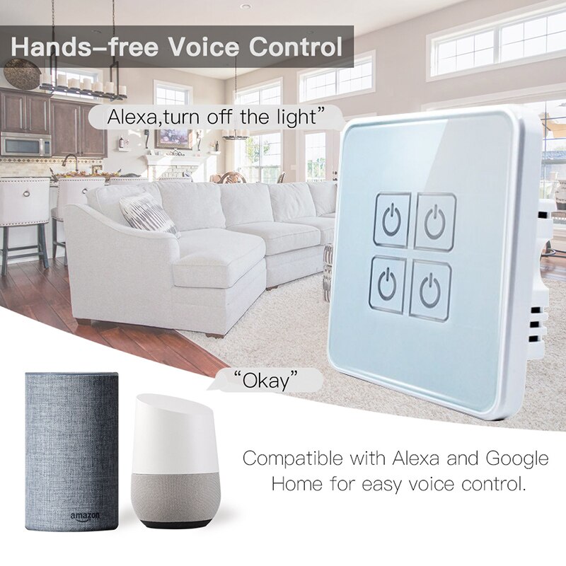 ZIGBEE Tuya EU Standard 4 Gang Smart Touch Switch Tempered Glass Panel Wall Light Switch Work With Alexa Google Home