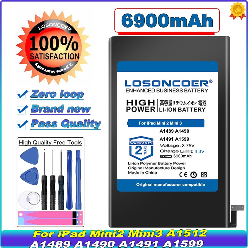LOSONCOER Tablet Battery - 6900mAh - For iPad Mini 2/3 A1512 A1489 A1490 A1491 A1599 - Replacement Battery with Tools