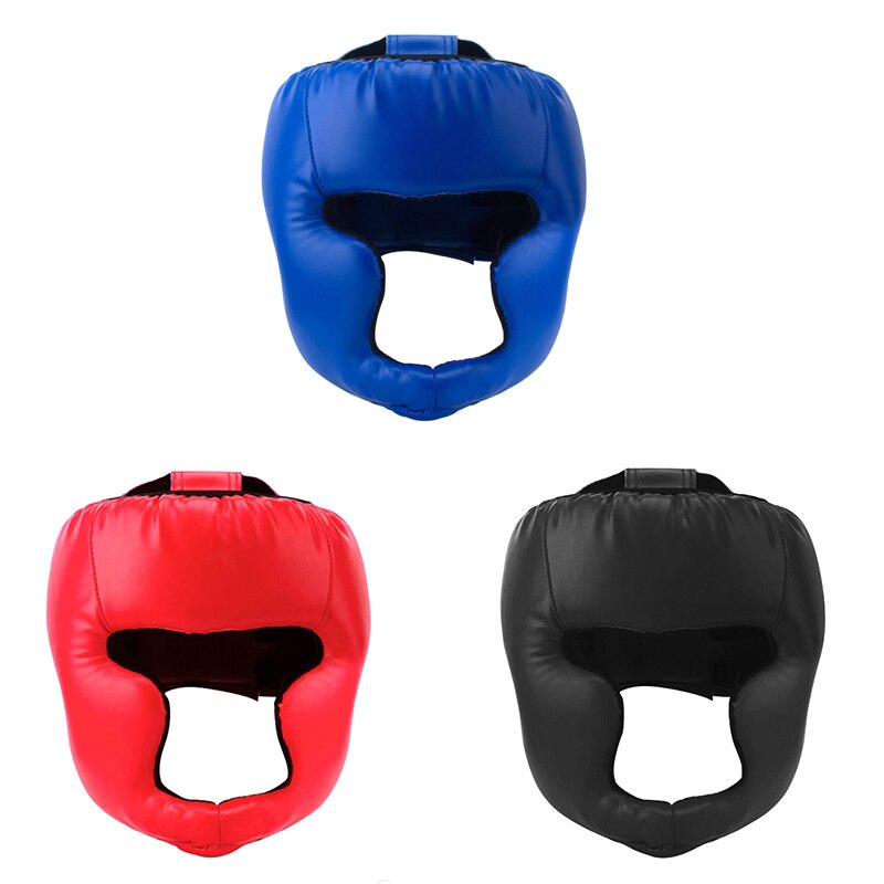 Zwarte vechtsport boks hoofdbeschermer helm training pu karate muay thai helm hoofdbeschermer mma sanda gesloten training kap bokshelm