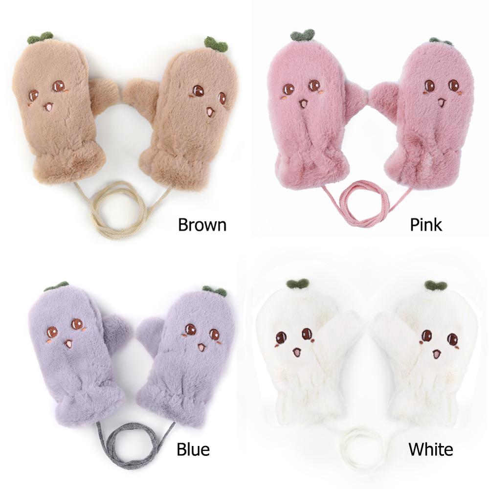 1 Pair Winter Kids Gloves Baby Knit Thicken Warm Hand Muff Cute Ears Glove Lovely Winter Cotton Wool Children Gloves Mittens