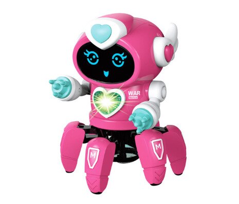 Robot de baile inteligente para niños, juguete electrónico de baile de seis garras, incluye música LED, de cumpleaños: Rose Red