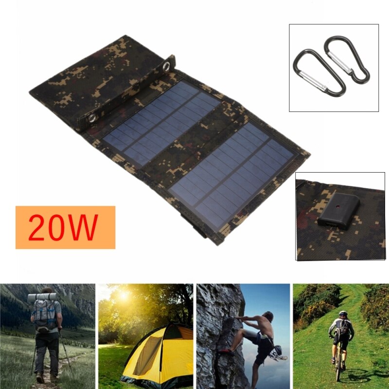 20w usb solpanel bärbar hopfällbar vattentät solpanel laddare mobil batteriladdare hopfällbar solcell för utomhusbruk