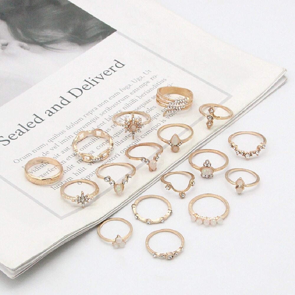 17 pz/set Boho anelli gotici Punk anelli coppia strass anelli anelli Mujer per le donne gioielli fedi nuziali all'ingrosso
