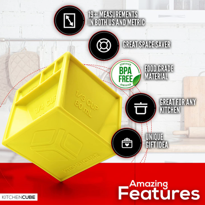 Kitchen Cube All-in-One Measuring Cup to Improve Organization Measuring Device With 19+ Cooking Measurements For Cooking Baking