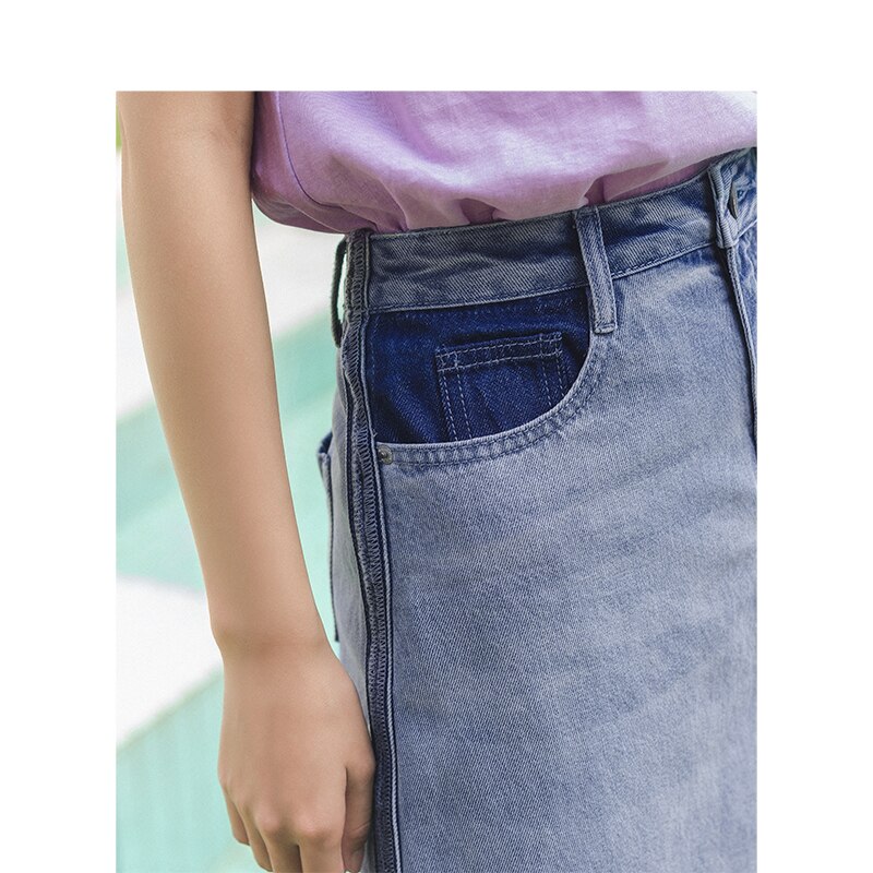 Inman Zomer Pure Katoen Wassen Tint Retro Alle-Wedstrijd A-lijn Beknopte Stijl Denim Rok