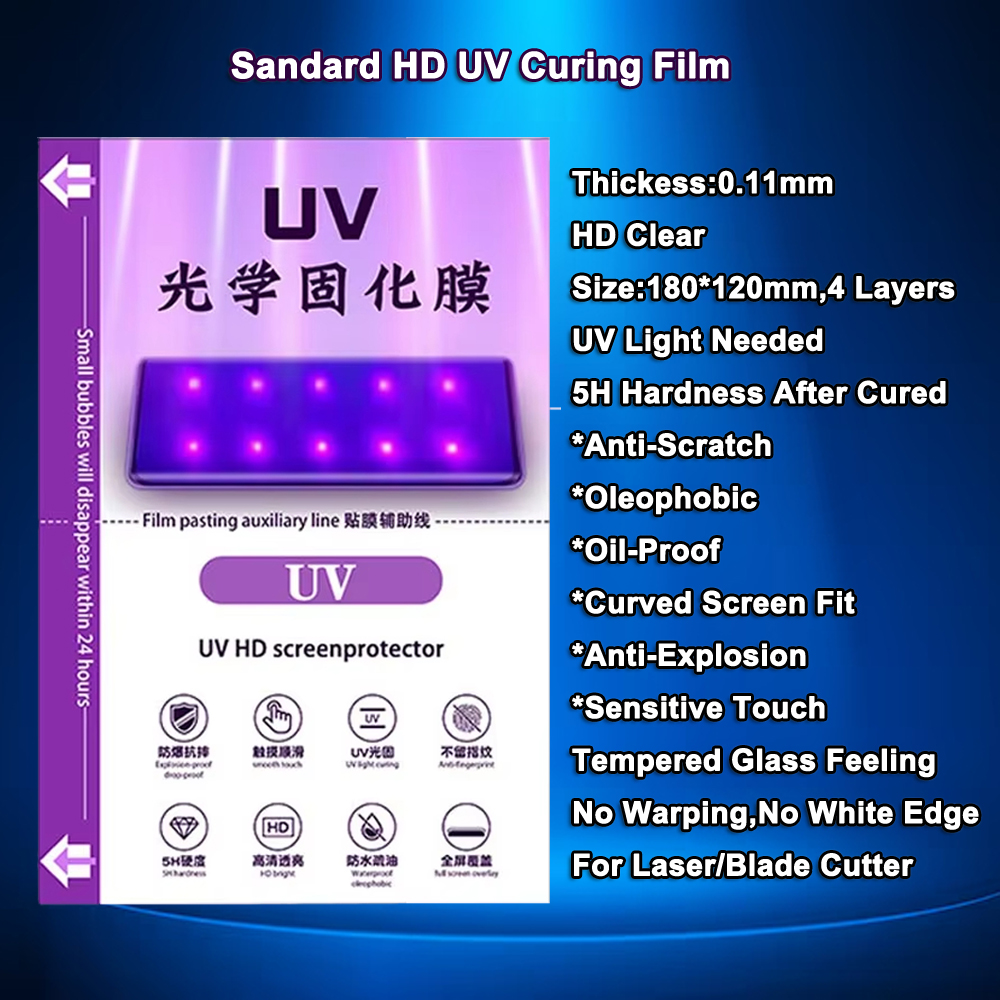 FONLYU-Protector de pantalla de vidrio UV para teléfono móvil, máquina cortadora de hojas de hidrogel, HD, mate, privacidad, Blueray, película de cobertura completa: Azul cielo