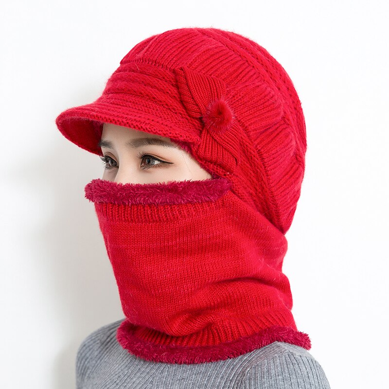 Female Neck Warmer autumn winter Beanies Hats Mask Women Winter Hat Knitted Hats Scarf Set Beanie Ski Caps Woman
