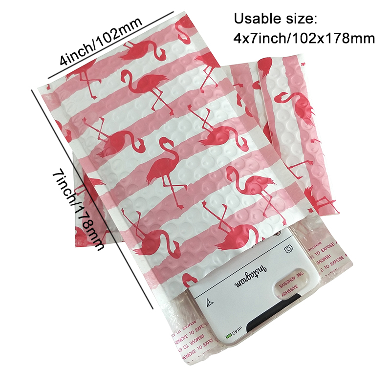 10 stk trykt 4 x 7 tommer poly bubble mailer 12 x 18cm polstret konvolut selvforsegling forsendelsespose boble konvolut post taske: Lyserød flamingo