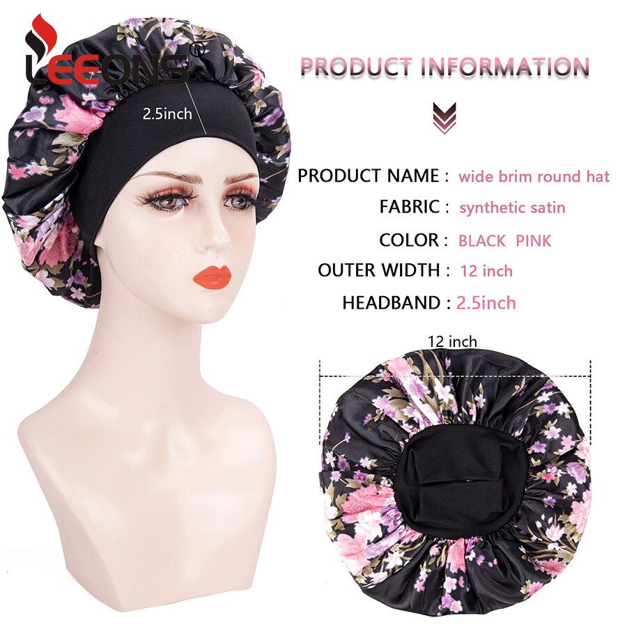 Red Flowers 1 Piece Sleep Cap Satin Bonnet Night Head Cover With Wide Band For Sleeping Soft Hair Silk Bonnet For Women Girls