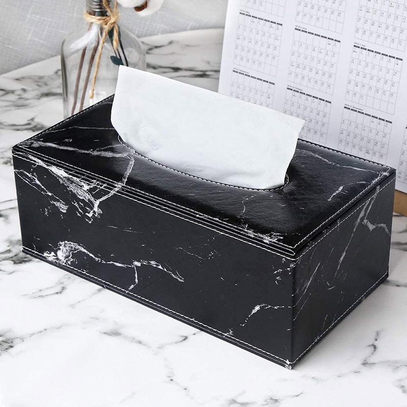 Hotel Drawer Light Luxury Business Office Dining Leather Tissue Box Marble Pattern Rectangular Leather Tissue Box Cover Holder