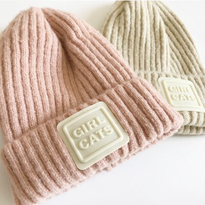 Kinderwintermuts geborduurde letters effen wollen streep gebreide kindermuts gehaakte meisjesmutsen winter jongensmuts babymutsen