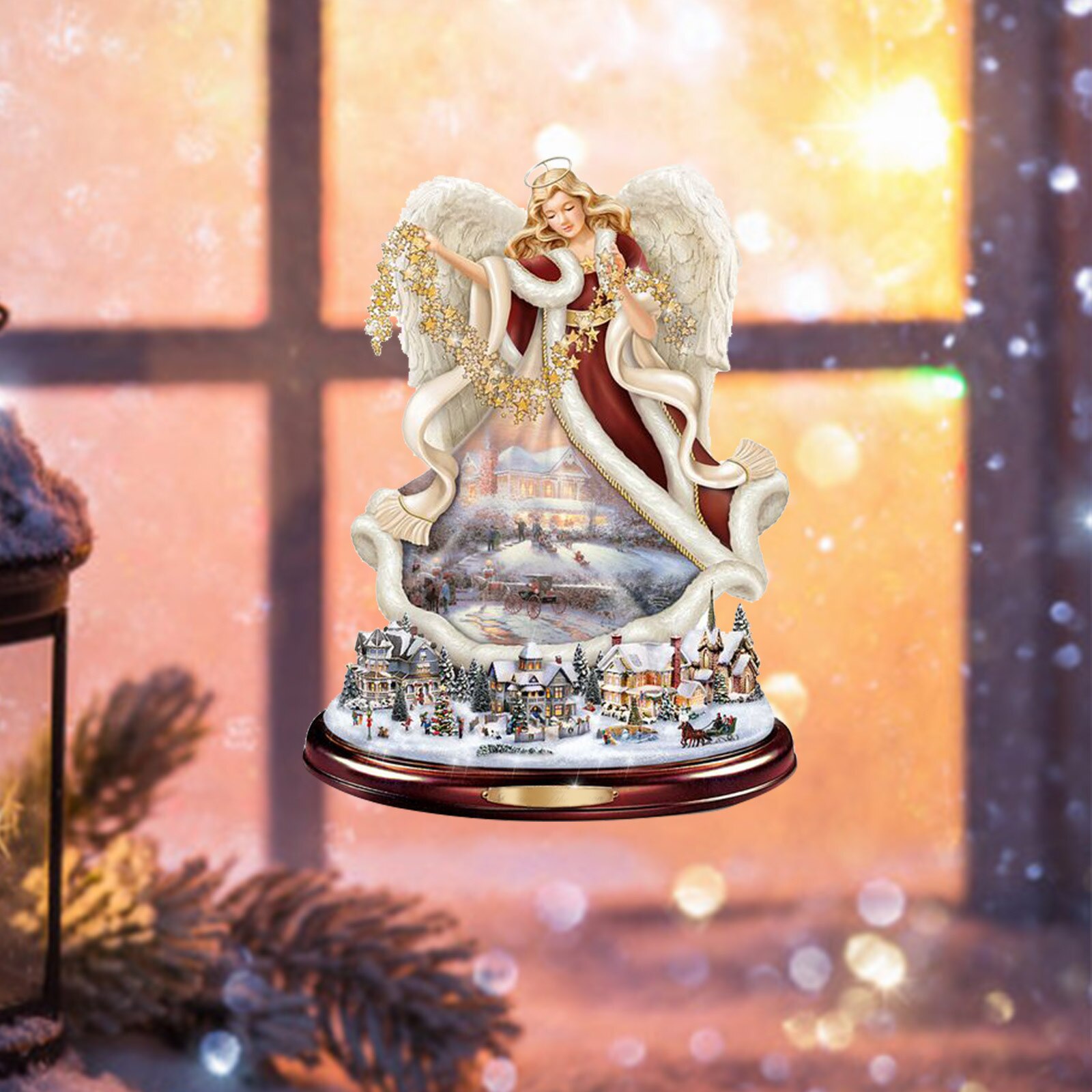 Christmas Village Wreath Decorations Paste Window Paste Stickers Party Year Window Decoration Новогодние Украшения: M