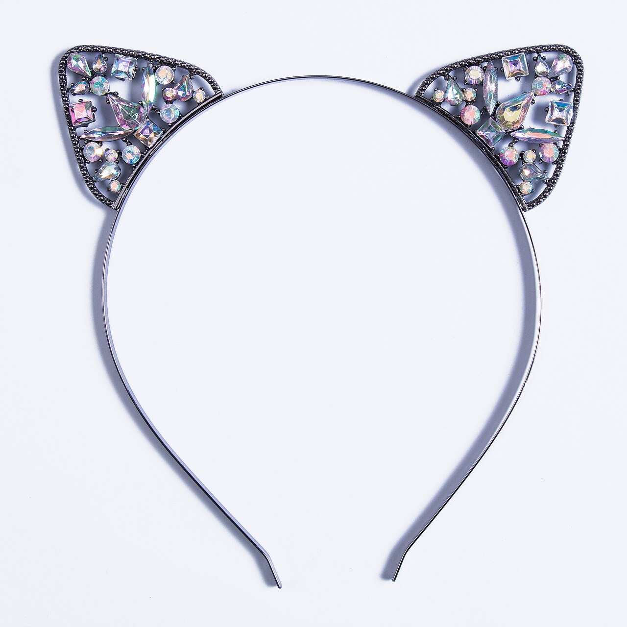 Nyeste piger børn kat øre alice band pandebånd metal rhinestone hårbånd kostume cosplay: Sort