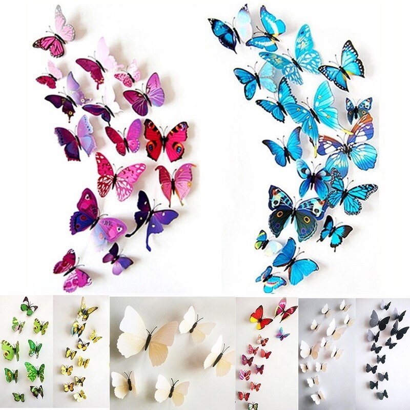 12 Pcs Pvc 3D Diy Vlinder Muurstickers Home Decor Poster Voor Keuken Badkamer Lijm Te Muurstickers Decoratie