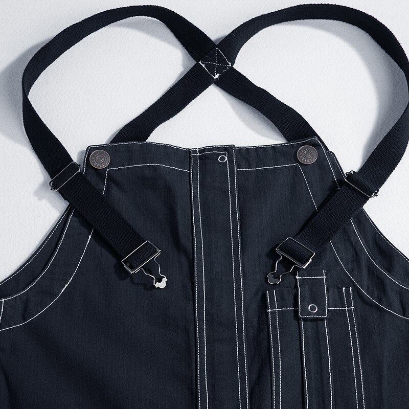 Men's Bib Overalls Loose Pant Navy Blue Solid Color Casual Japan Style Man Army Green Jumpsuits Rompers