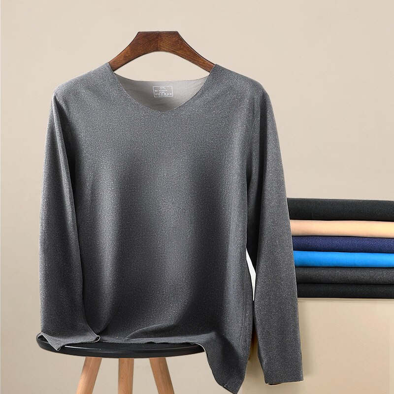 Camicie termiche per uomo canottiera in pile senza cuciture intimo termico invernale da uomo manica lunga Top intimo termico riscaldato cotone