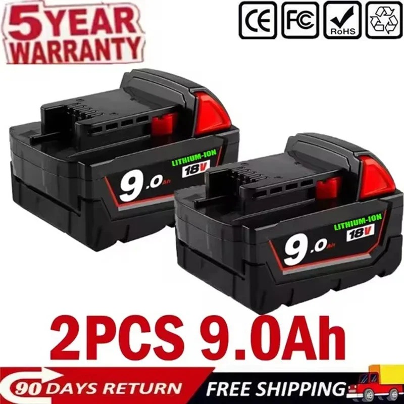 For Milwaukee M18 18V 9Ah 12000mAh 18650 Lithium Replacement Battery For Milwaukee 48-11-1860 48-11-1850 48-11-1840 Tool Battery: green