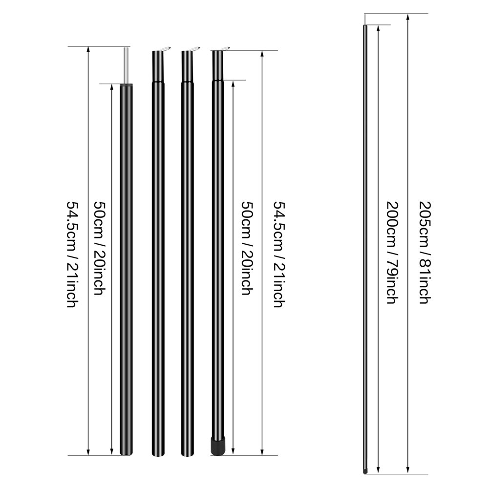 impostato di pali per tenda telescopici da 2 m, impostato di 2 pali pieghevoli da campeggio leggeri e regolabili per escursioni a baldacchino da passeggio: marrone