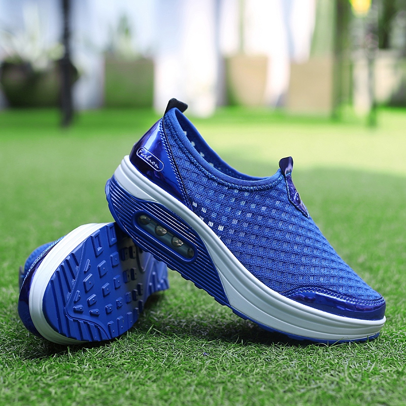 nuevos zapatos de Swing de malla de aire para mujer plataforma de cojín de aire zapatos de caminar de Fitness mujeres Slip On zapatillas de aumento de altura
