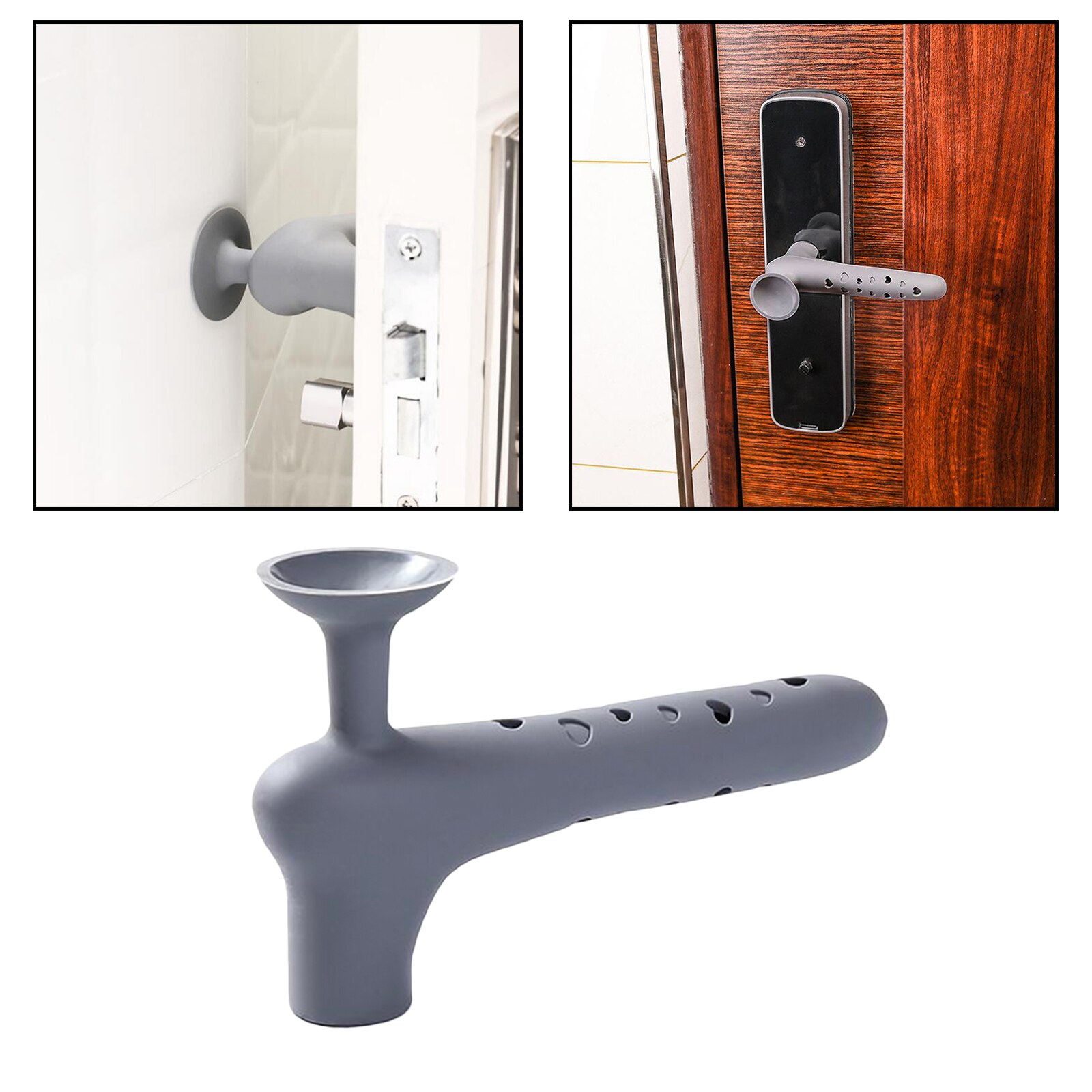 Protector de pared con tapa del picaporte de silicona para puerta de habitación de niños: Gray