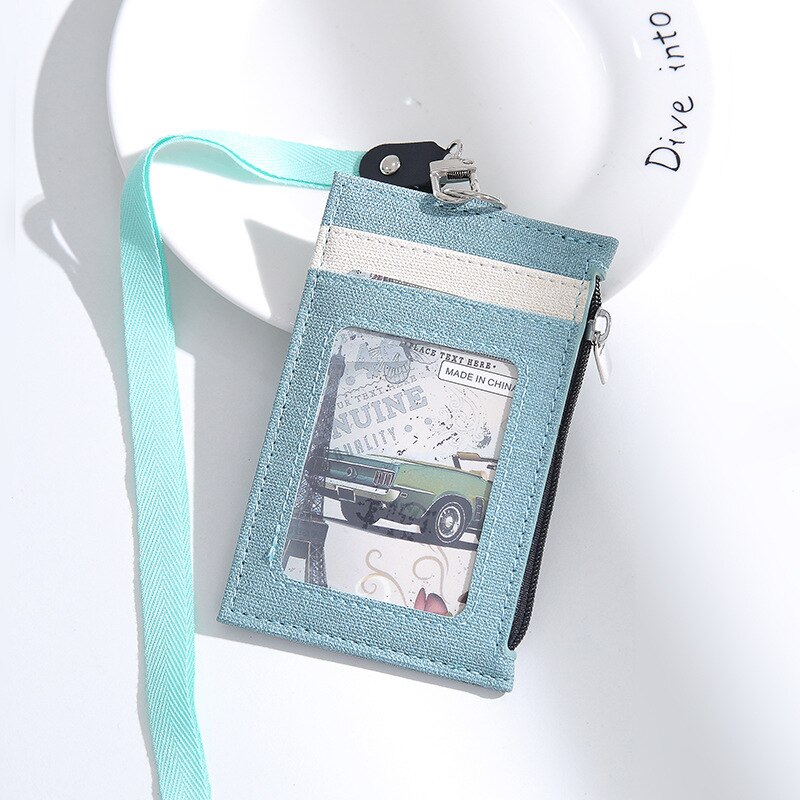 Personeel Bus Pass Card Sleeve Case Pu Leather Wallet Type Id-kaart Naam Badge Houder Met Neck Strap Lanyard Badge: green