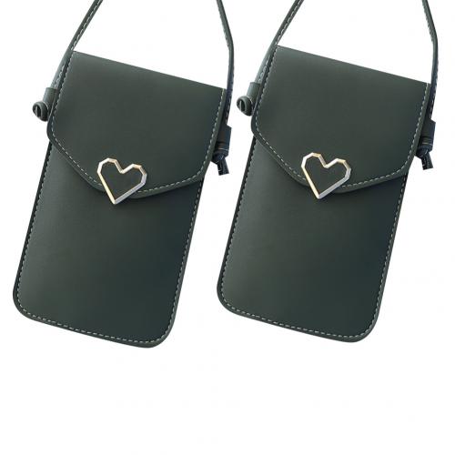 2Pcs TouchScreen CellPhone Purse Smartphone Wallet Leather Shoulder Strap Handbag Women Bag for Iphone X Samsung S10 Huawei P20: Dark Green
