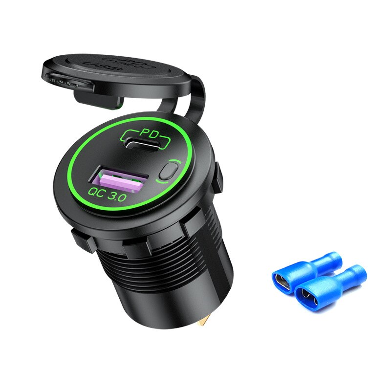 60w pd type c /qc 3.0 usb-laturi painikekytkimellä led volttimittarin pistorasia pikalataus 12v 24v auton kuorma-auton moottoripyörän rv:lle: Vihreä standardi