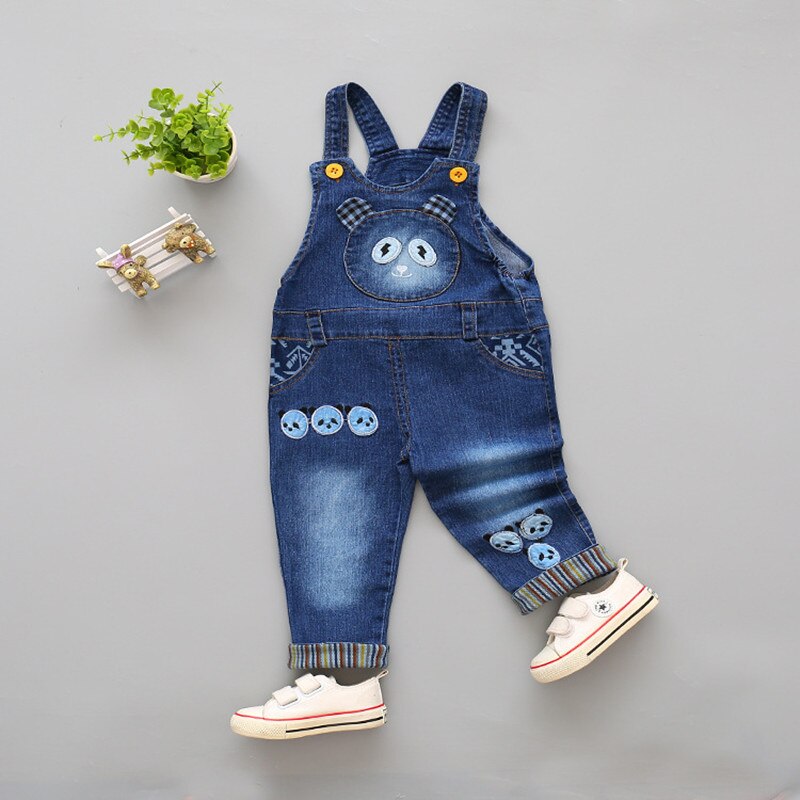 2019 primavera e di autunno dei bambini bavaglino del fumetto panda testa del bambino pantaloni in denim casuali pantaloni pantaloni tuta