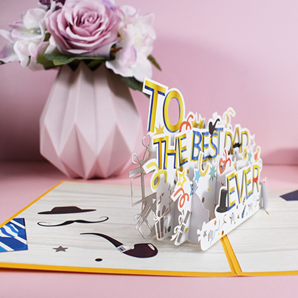 Tarjeta 3D del Día del Padre, tarjetas de felicitación de cumpleaños Pop-Up para el mejor papá, abuelo con sobre para tarjetas de para papás