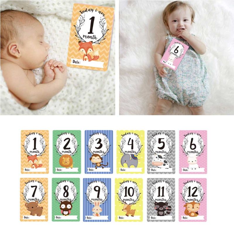 Cartes de partage de photos de bébé, lot de 12 feuilles de jalons, pour bébé, âge, -né, accessoires Photo
