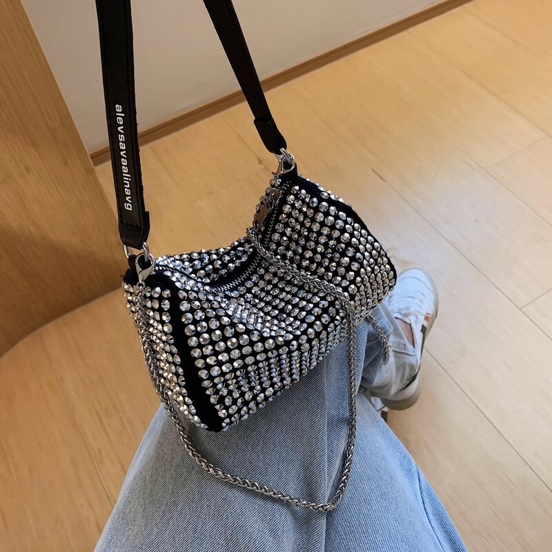 Kvinner diamanter veske rhinestone skuldervesker damer veske håndvesker crossbody vesker svart bursdag kvinner