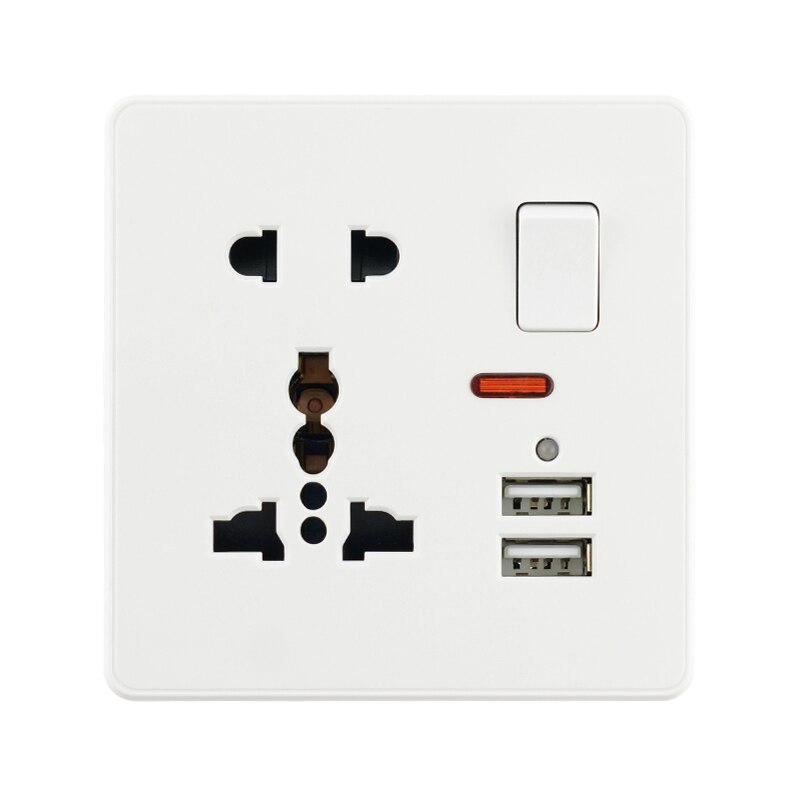 Universal Socket With 2.1A Dual USB 3 5 Hole 13A Wall Power Socket 2 Pin 3 Pins White Plastic Frame Phone Holder DE EU FR Outlet: Only 5Hole 2USB