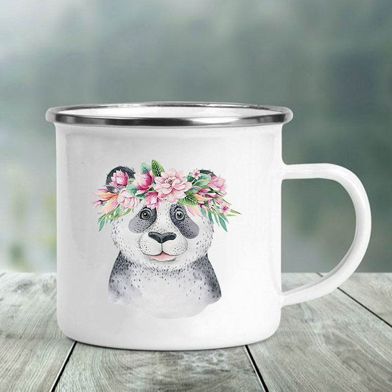 Søtt dyr bokstavtrykk krus glass kaffe te kopp drikker dessert frokost melk kopp emalje krus håndtak drinkware: Xh1983-a015wh-8