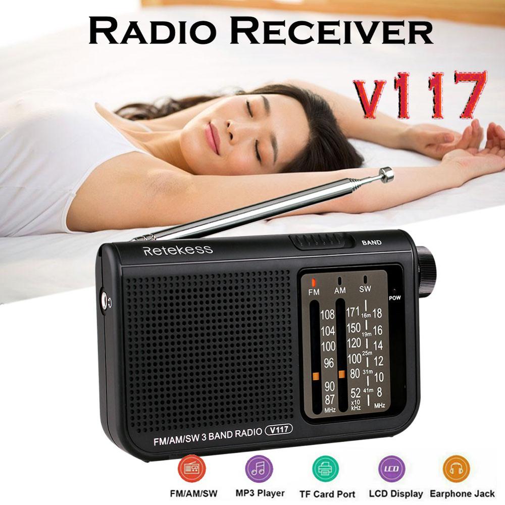 V117 Portable 3 Band Radio AM FM Small Emergency Transistor Radio Receiver Shortwave Battery Powered Tuner Receiver For Senior