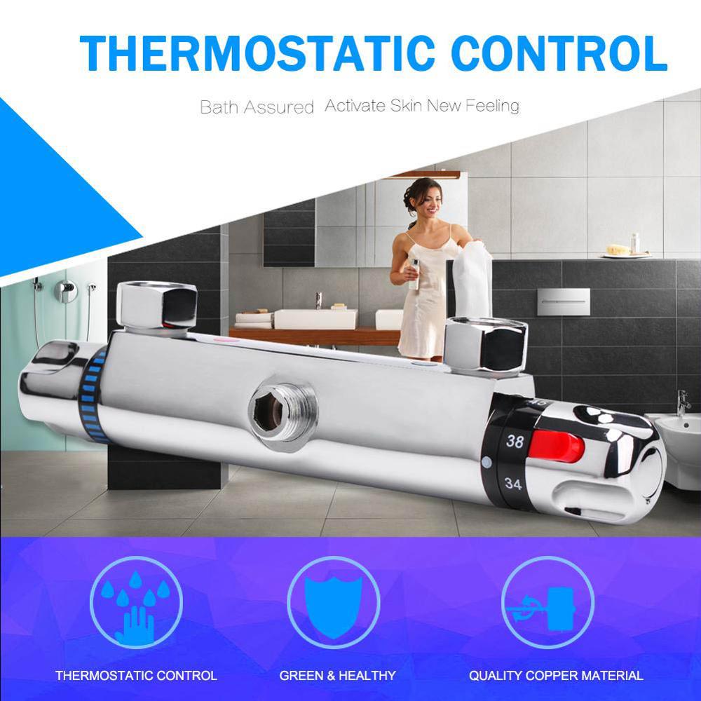 Modern Chrome Thermostatic Shower Mixer Bar Replacement Valve Outlet Home Bathroom Accessory