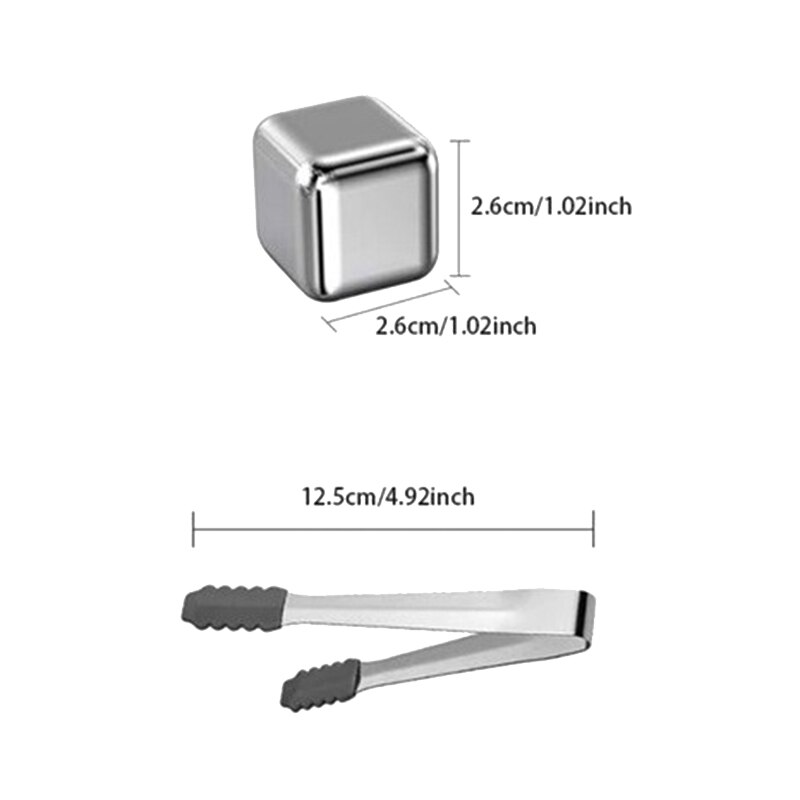 Whiskey Ice Square Stones, 8 Reusable Stainless Steel Ice Square,Metal Cooling Stones Bar Accessories