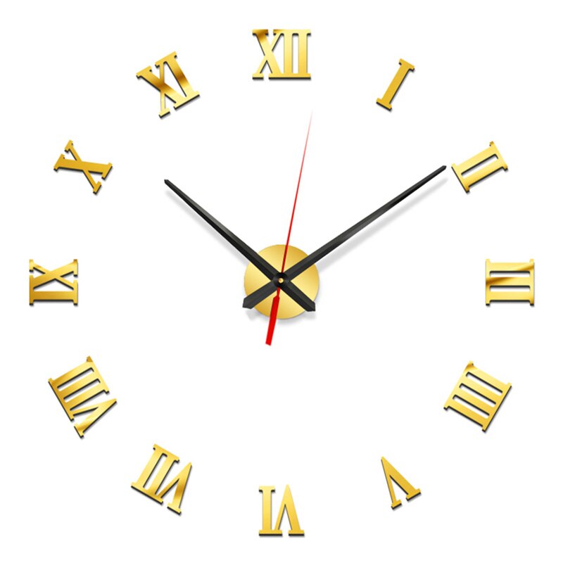 Mini 3D Acrylic Wall Clock Self Adhesive Wall Clock Silent Clock DIY Mirror Stickers Hanging Watch Background Wall Home Decor: C-Gold