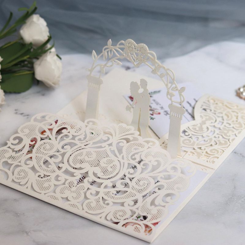 10pcs Cut Hollow Heart Shape Wedding Invitations Card Party Supplies QX2E