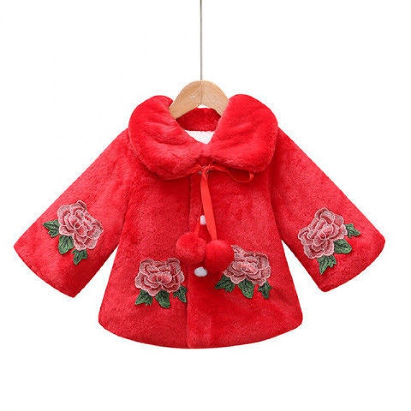 Originele Zebra Vergeet Baby Meisjes Winter Wollen Windjack Kinderen Rozen Borduren Uitloper Kids Pluche Verdikte Overjassen: p-4489547189-zz-red / 24M