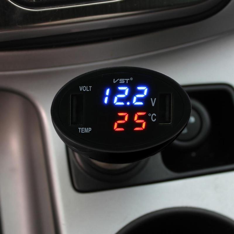 3in1 12 V/24 V Auto Digitale Voltmeter Auto Dual USB Car Charger Temperatuur Volt Meter Gauge