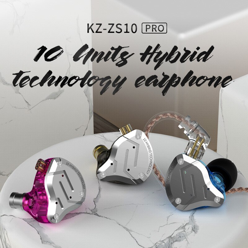 Kz  zs10 pro 4ba+1dd hybrid in ear hodetelefoner 5 driverenhet hifi hodesett dj monitor øretelefon ørepropper kz  zs10 as10 zst cca  c10 c16