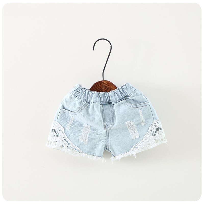 Spetskant tjej shorts sommar barnkläder mjuka tjejer hål shorts 2 färger barn korta byxor resår midja tjejkläder: Ljus färg / 160- höjd 135-145cm
