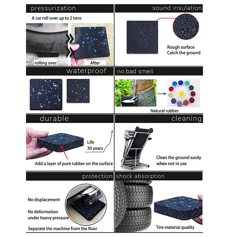 -6Pcs para cinta de correr, equipo de Fitness, aislamiento acústico, amortiguador de suelo, protección para suelos de madera dura