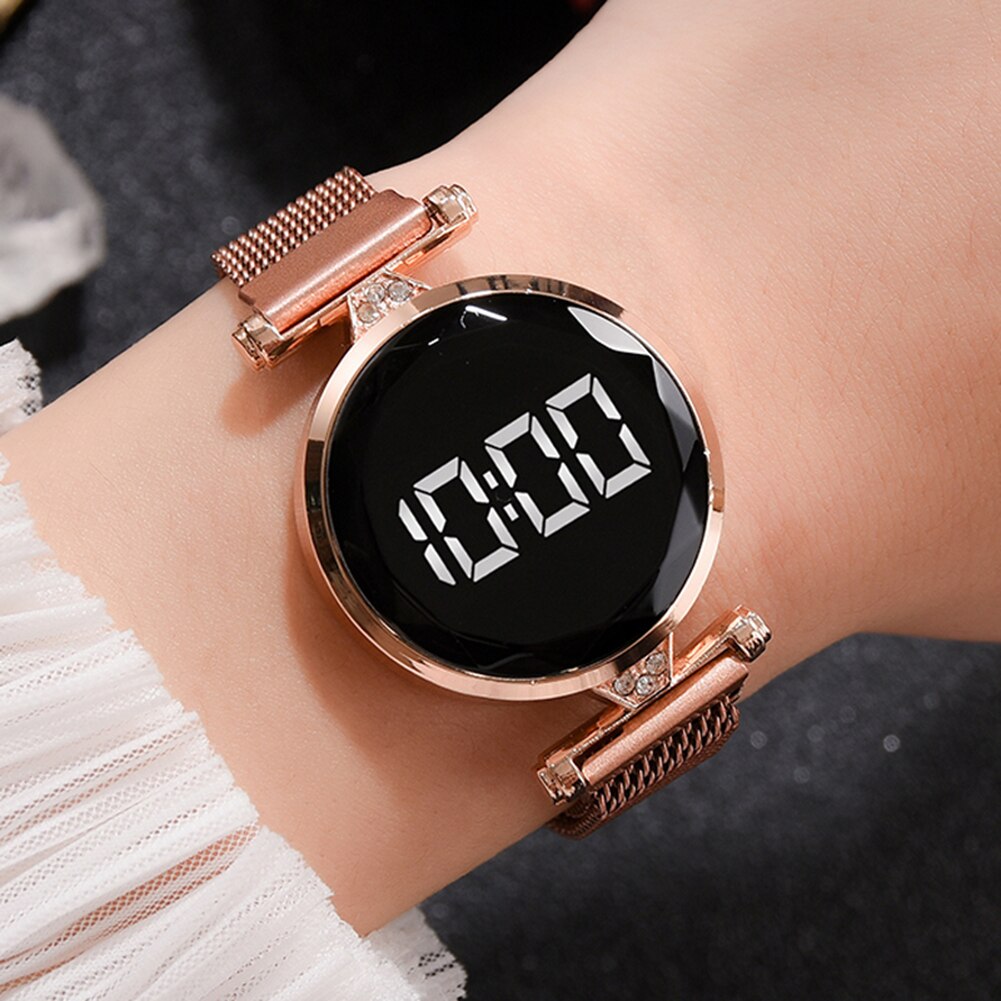 Mesh band led digitaal elektronisch horloge dames quartz polshorloge sieraden band horloge analoog polshorloge